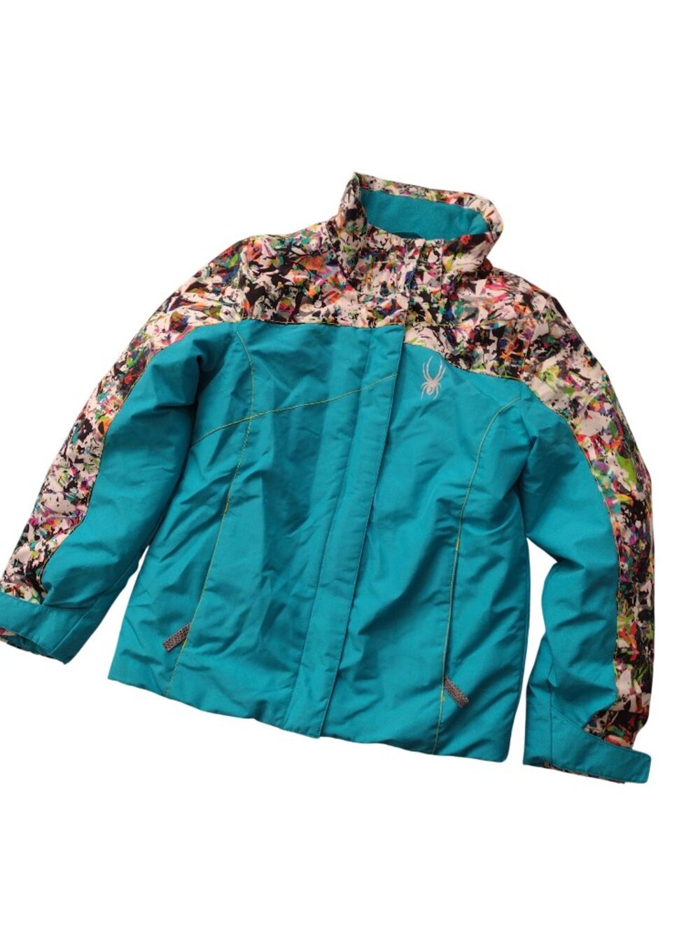 Spyder Girls Dreamer Jacket M 10/12 Teal Blue Paint Snowboarding Snow Ski Coat